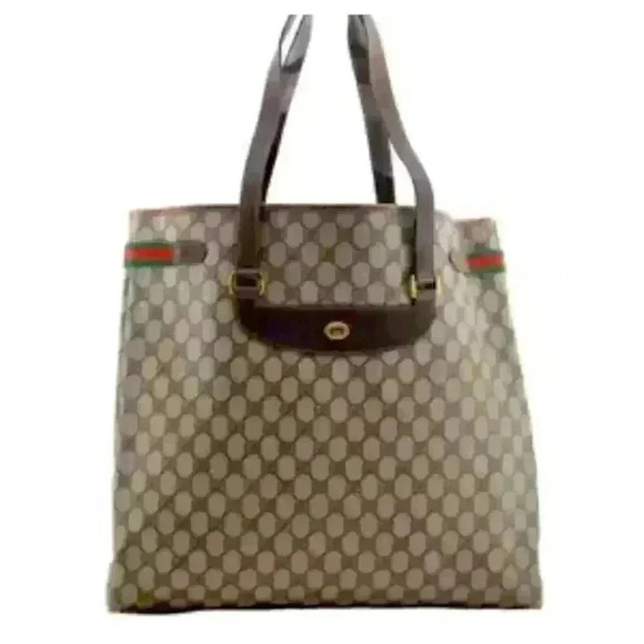GUCCI Web Sherry Line Shoulder Tote Bag GG PVC, Vintage Authenticated - Picture 1 of 17